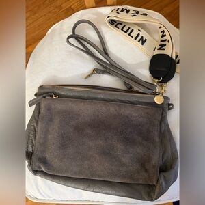 Clare Vivier Gosee Clutch Grey Suede Shoulder Bag